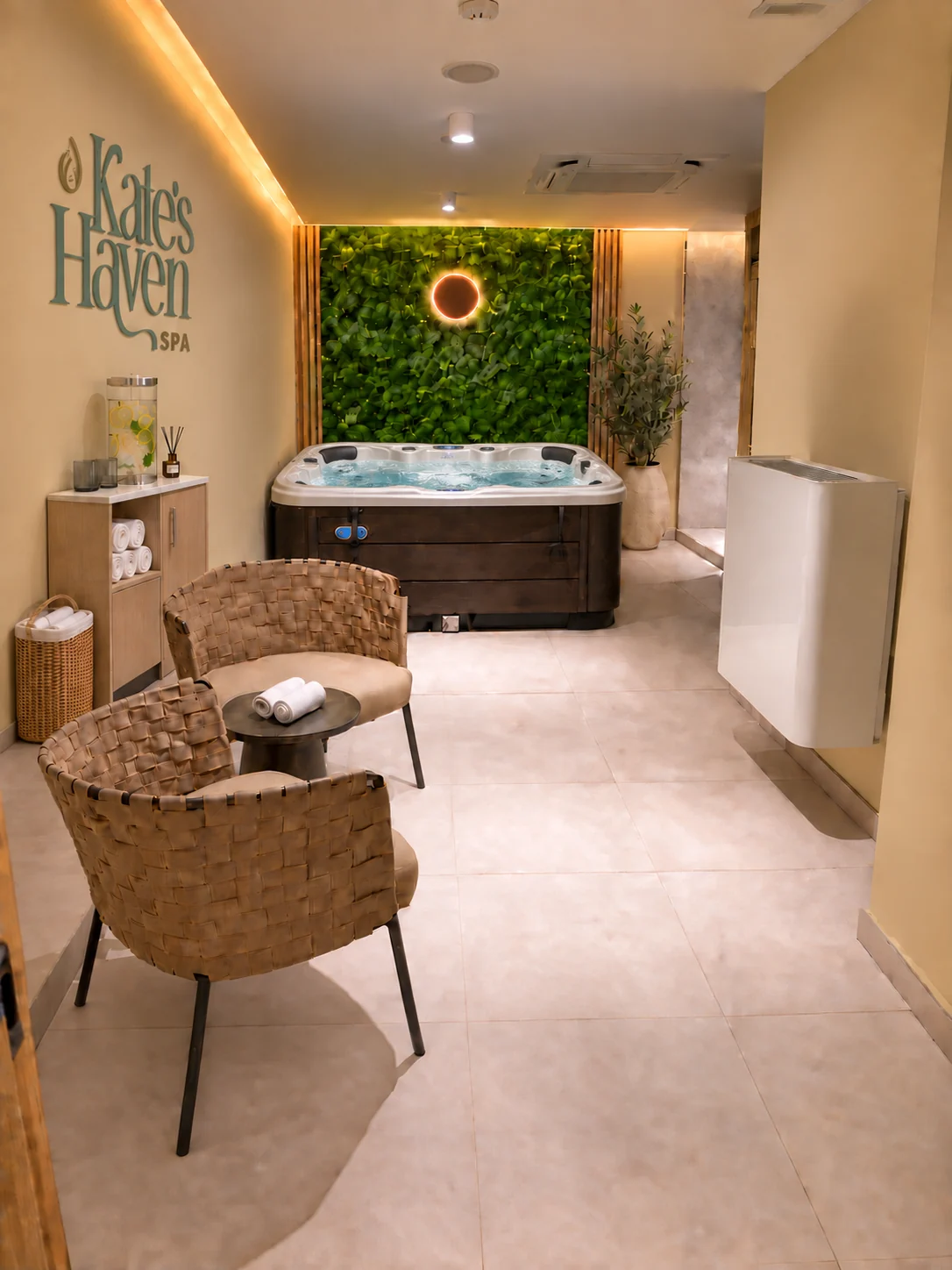 Private Jacuzzi and sauna wellness area at Kate's Haven Spa